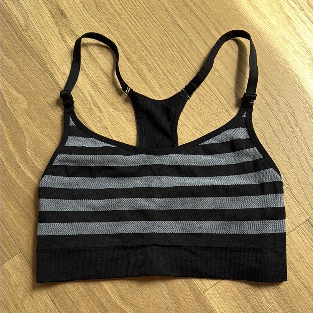 Spaulding Striped Black and Gray Women's Sports Bra Size Medium